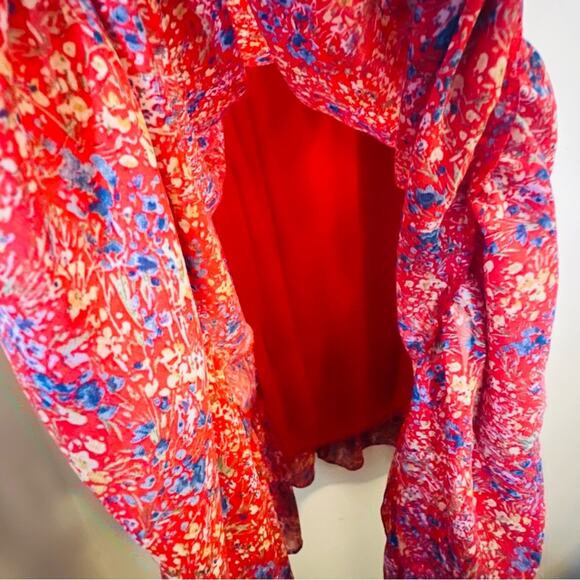 VICI Women's Santana Floral Tiered Off Shoulder Midi Dress Sz Medium Red Boho - Picture 10 of 13